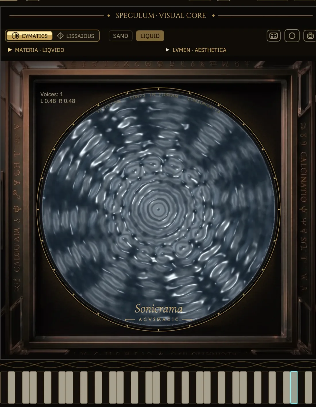 Faraday-wave interference on the Sonicrama liquid membrane.